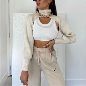 NWOT Zara knit turtleneck sleeve crop top scarf